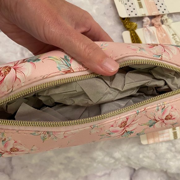 Bride/Bridesmaid Pink Floral Mini Cosmetic Bag & Hair Ties - Picture 4 of 6